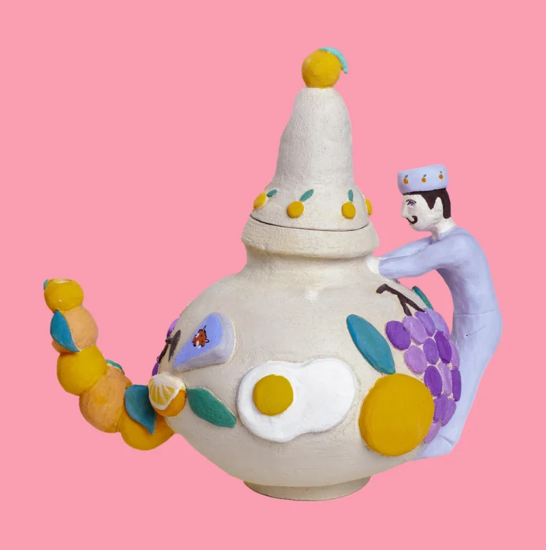 Fried-egg teapots, tufted roll cakes and Moroccan landscapes feature in Myriam Lemon's creations