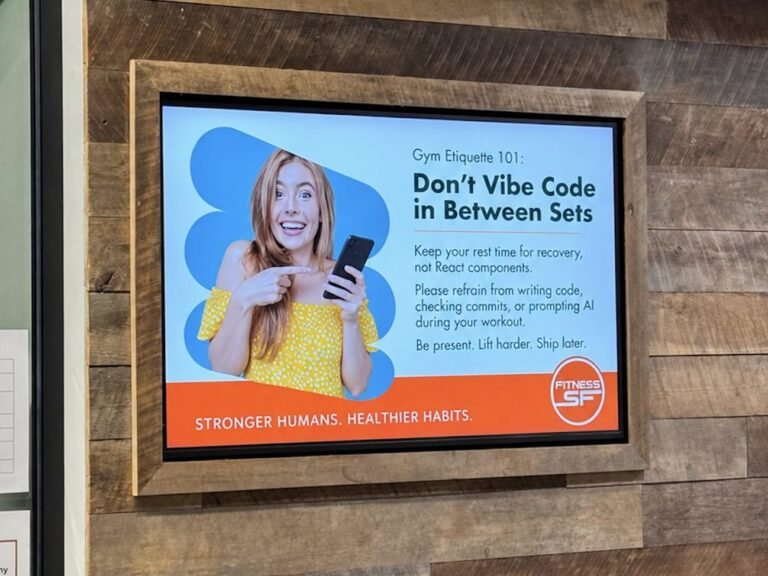 A San Francisco gym went viral for a sign about vibe coding. The gym says it's an AI-generated fake.