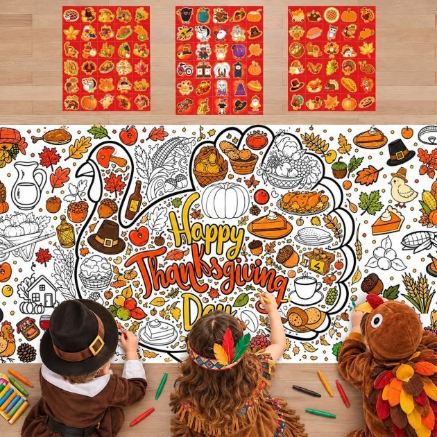 Giant Thanksgiving Coloring Poster with 90 Stickers only $4.99 shipped!
